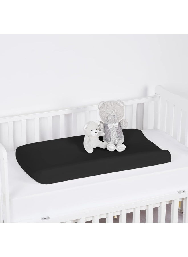 PHF Baby Changing Pad Covers for Boys Girls, 2 Pack Ultra Soft Breathable Microfiber Changing Pad Table Sheets for Most Baby Changing Pads, Black & Black - Image 2